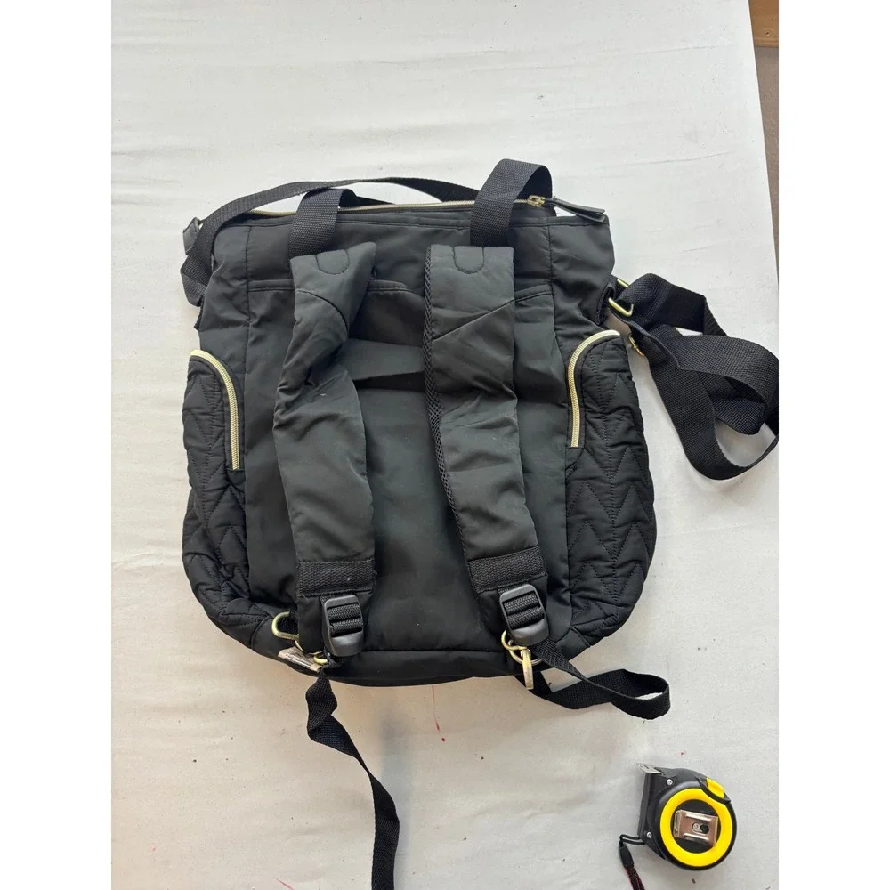 Little Me Black Quilted Diaper Bag Convertible Backpack Tote Gold Hardware
